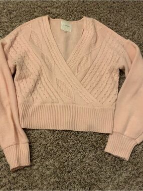 Soft Pink Cable-Knit Wrap Sweater - Women's